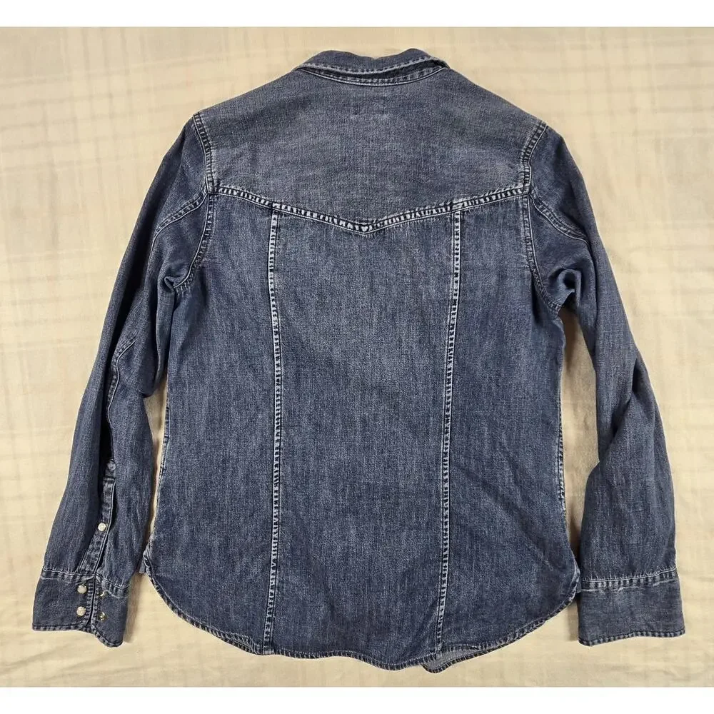 J. CREW Women's Western Chambray Shirt in Vintage Indigo Pearl Snaps 8 - Picture 4 of 13